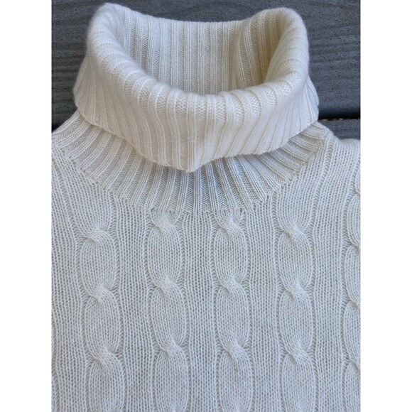 Ralph Lauren Black Label Women’s L Cashmere Ivory Turtleneck Cable Knit Sweater - Picture 8 of 16